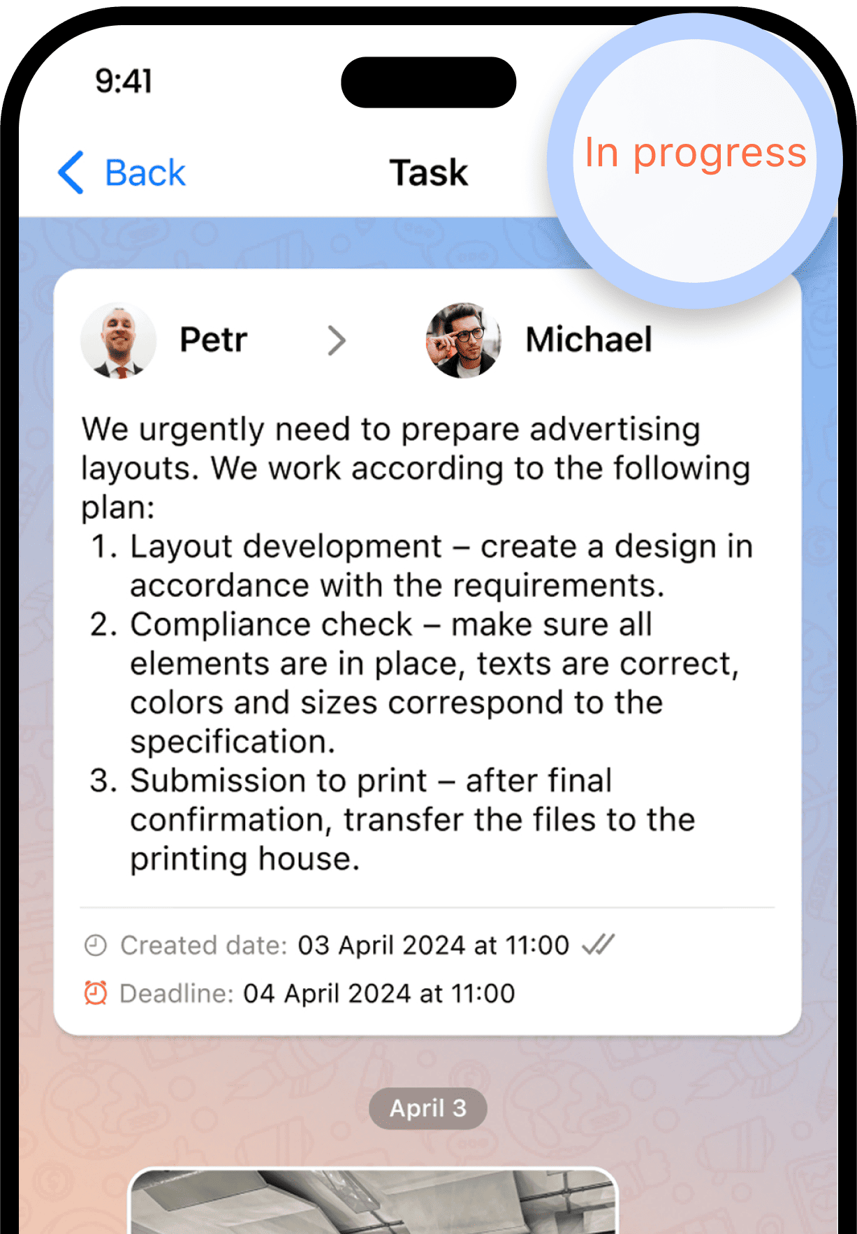 The Solution in Windi: All tasks are under control. There are statuses and reminders